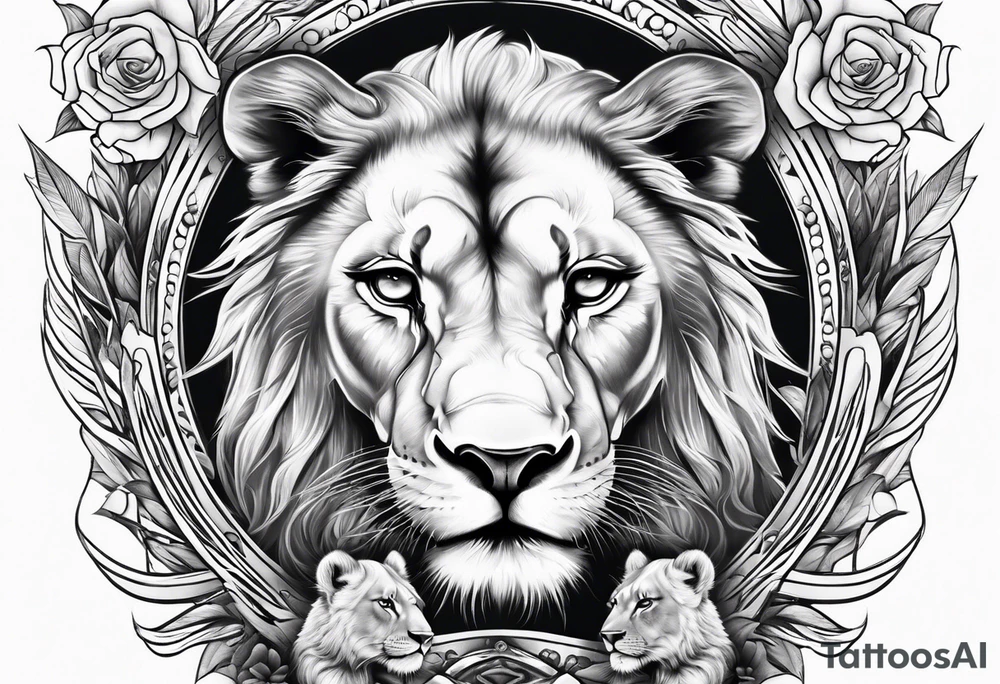 Lioness protecting her two cubs tattoo idea