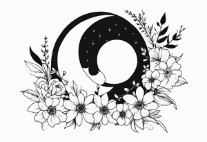 Crescent moon with flowers tattoo idea