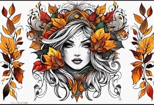 Arm Sleeve Tattoo with fall colors flat tattoo idea