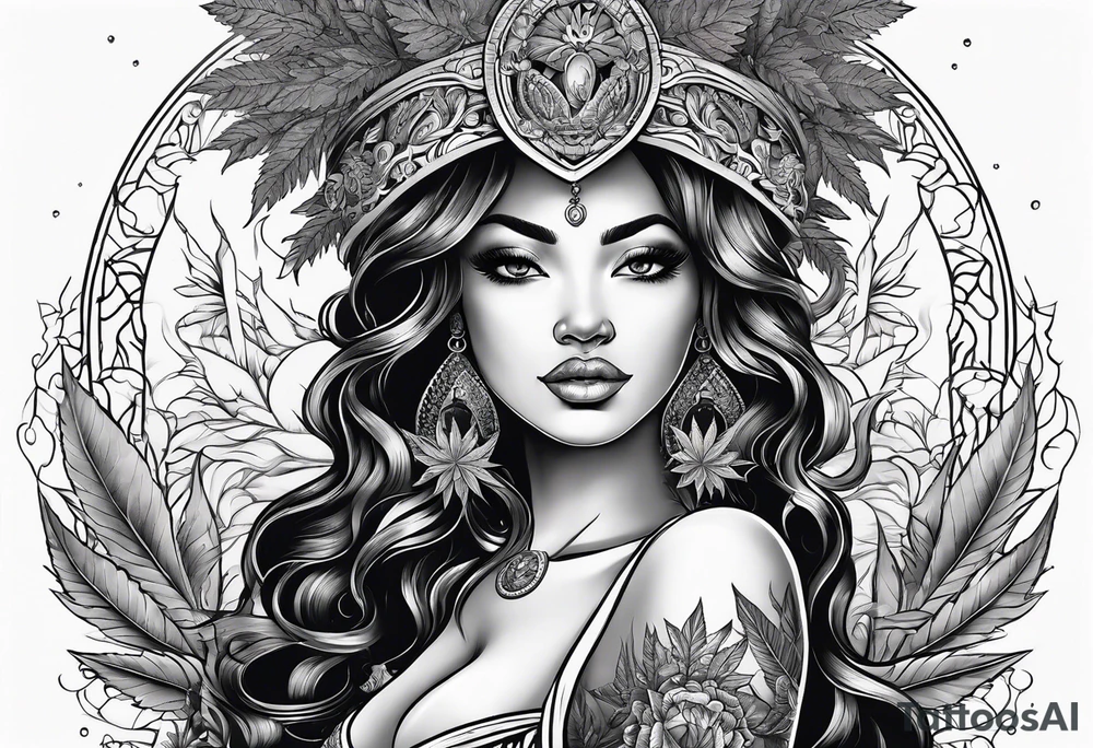 Black Goddess of marijuana tattoo idea