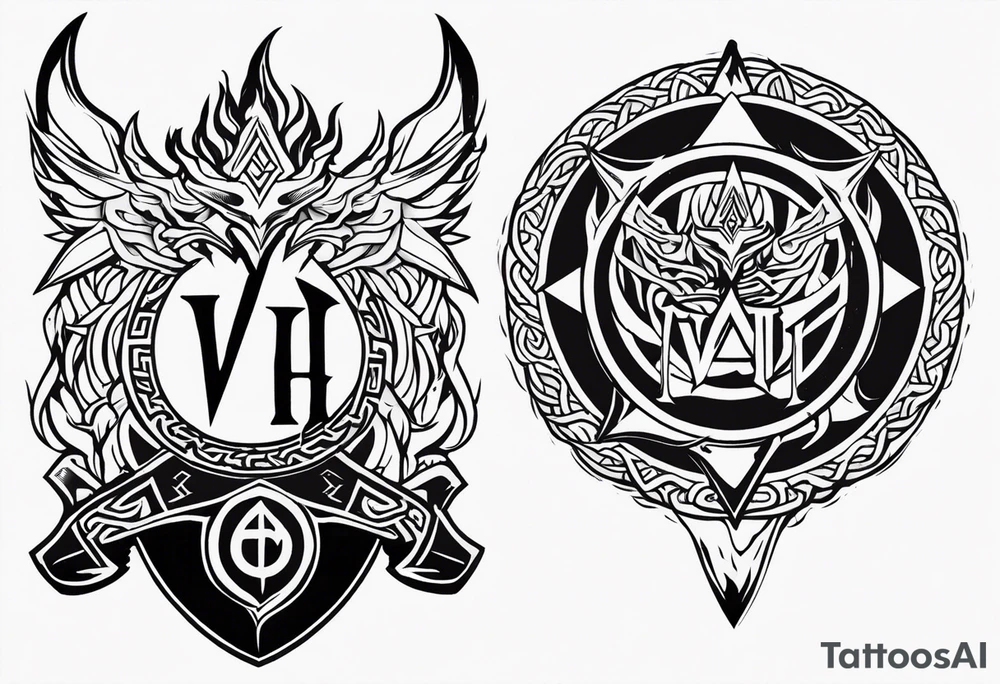 Valhalla sword shield dragon axe Valknut fire tattoo idea Valhalla sword shield dragon axe Valknut fire tattoo idea