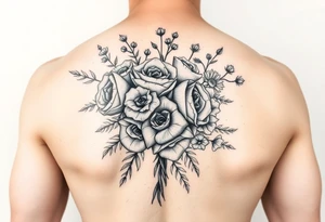 vintage bouquet of wild roses and meadow flowers with morning dew tattoo idea