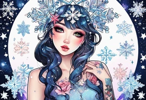 Constellation, kawaii girl , snowflake tattoo idea