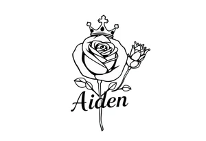 Rose with no stem with a kings crown above it and the name Aiden large Infront of it going to the right 


A rose bud with a kings crown on-top leaving left tattoo idea