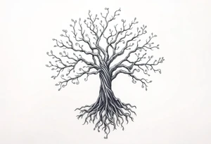 mystical tree of life with cosmic roots and celestial branches tattoo idea
