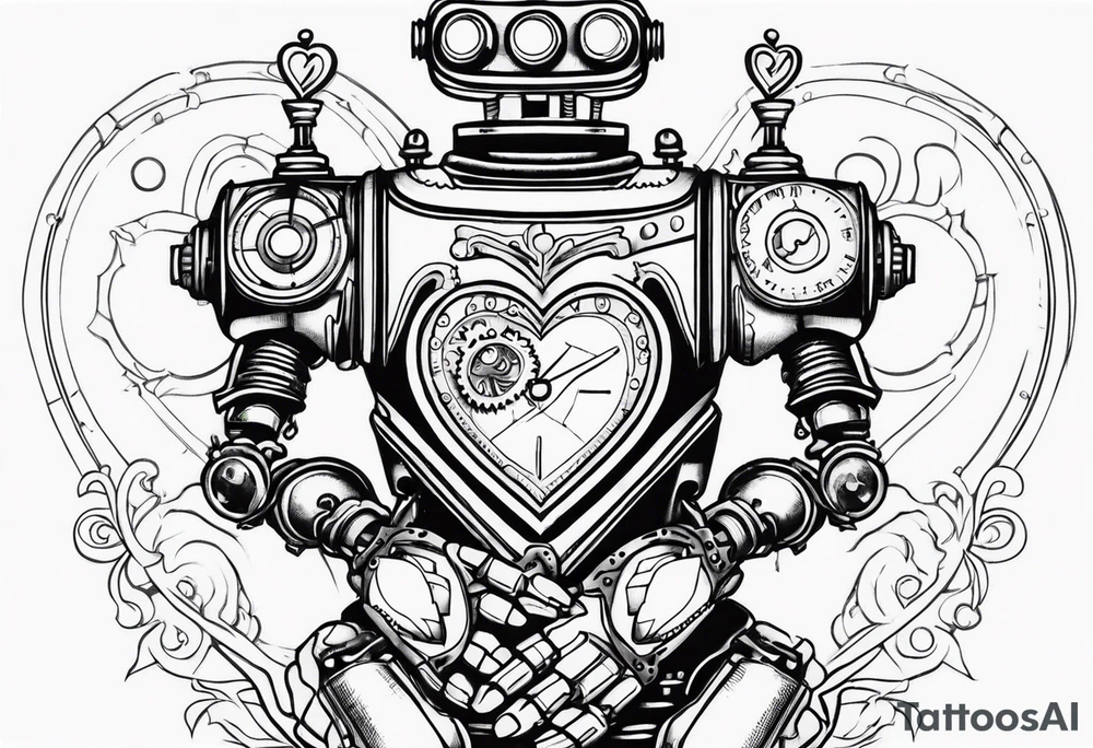 steampunk robot holding a beating heart in hands tattoo idea steampunk robot holding a beating heart in hands tattoo idea