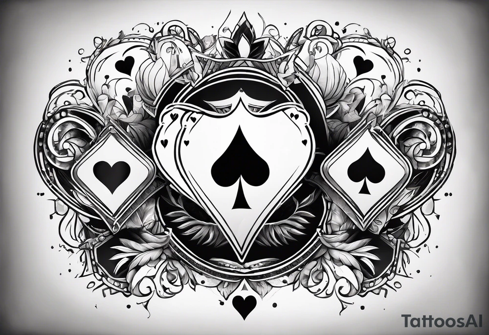 6 aces, overlapping in a row, first two faded and worn aces of hearts and the later ones new and strong tattoo idea