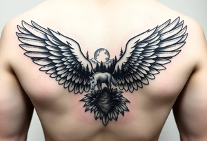 I want an eagle but inside of its wings I want a forest and a little river and maybe a horse drinking from the river. Not too big it has to fit on a 2 inch by 2 inch area tattoo idea