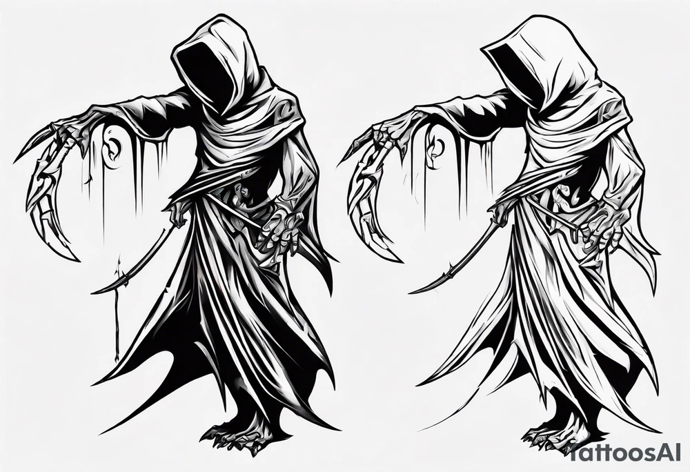 side view, hooded reaper upper body, no skull tattoo idea