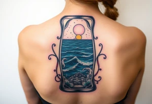 Ocean view from inside of an hourglass tattoo idea
