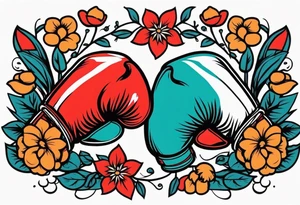 boxing gloves and flowers bold colors traditional old school vintage tattoo idea
