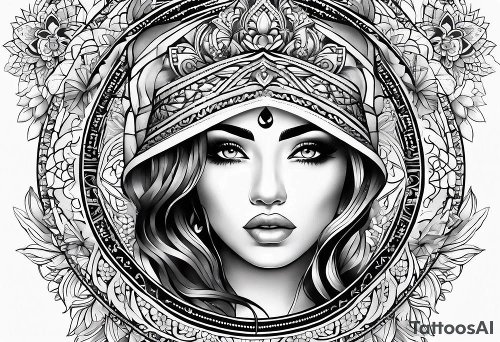 Mandala design with realistic woman’s eye in the center tattoo idea