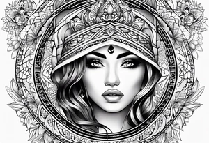 Mandala design with realistic woman’s eye in the center tattoo idea