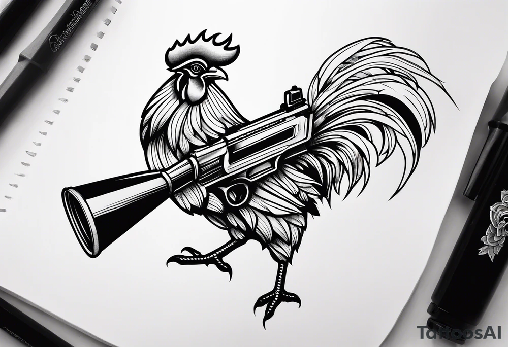 rooster machine gun tattoo idea