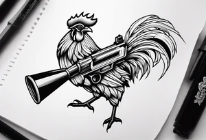 rooster machine gun tattoo idea