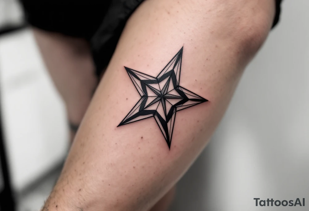 Minimalist geometric stars in solid jet black, precisely centered on both kneecaps, clean and symmetrical with no extra detailing. tattoo idea