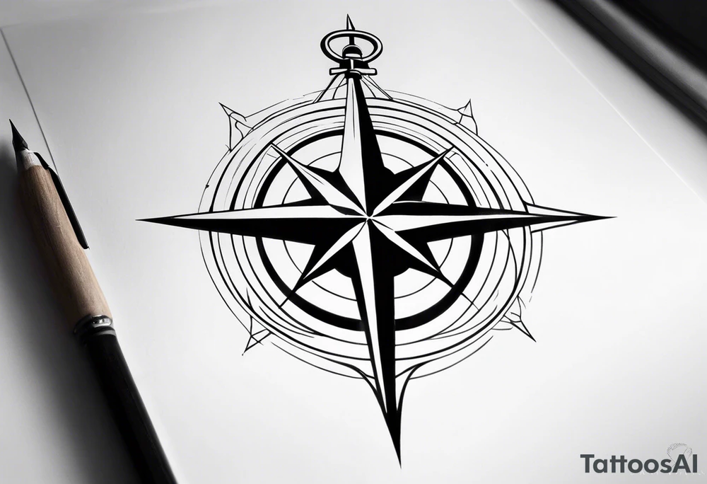 Tattoo along spine Compass 
Long north and south lines
Add anchor to south tattoo idea