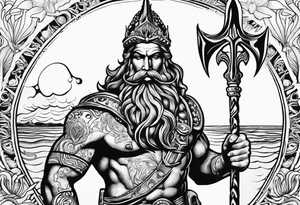 Scuba diver holding a trident of Poseidon tattoo idea