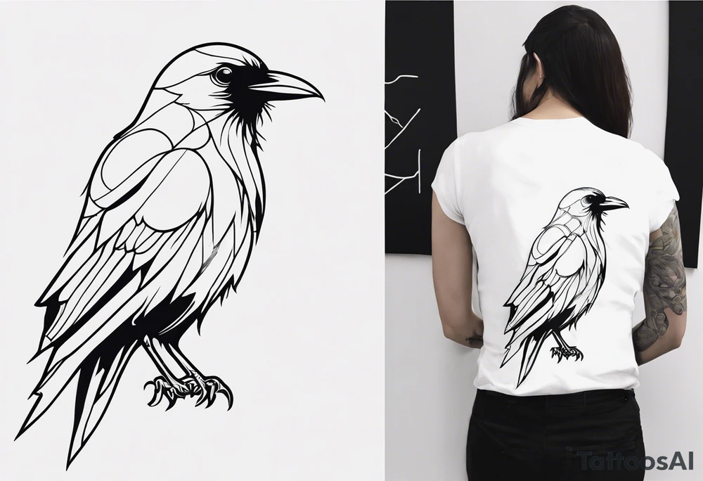 outline of a tall Raven tattoo idea
