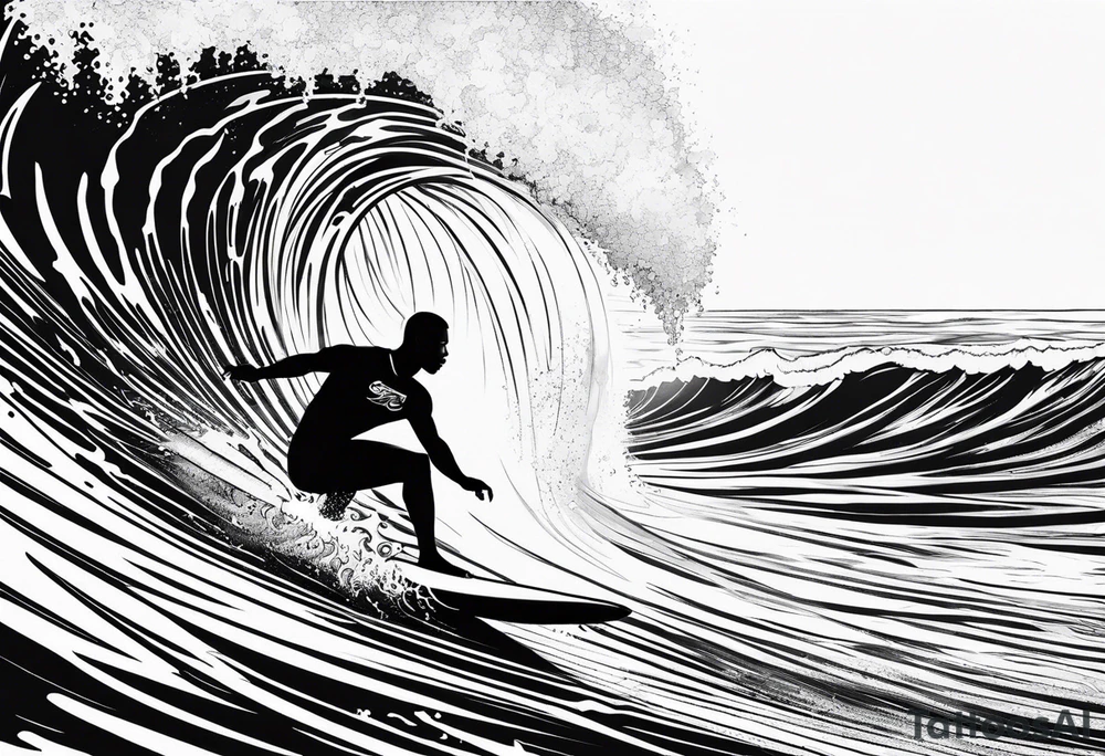 Black man surfing tattoo idea
