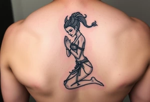 oni female in kneeled praying position, wearing revealing clothing tattoo idea
