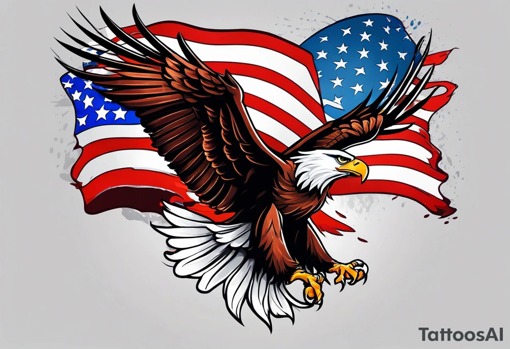 Blood covered Eagle and burning USA  flag tattoo idea