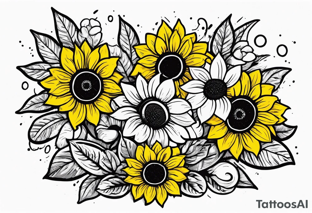 stamp  and sunflowers inside tattoo idea