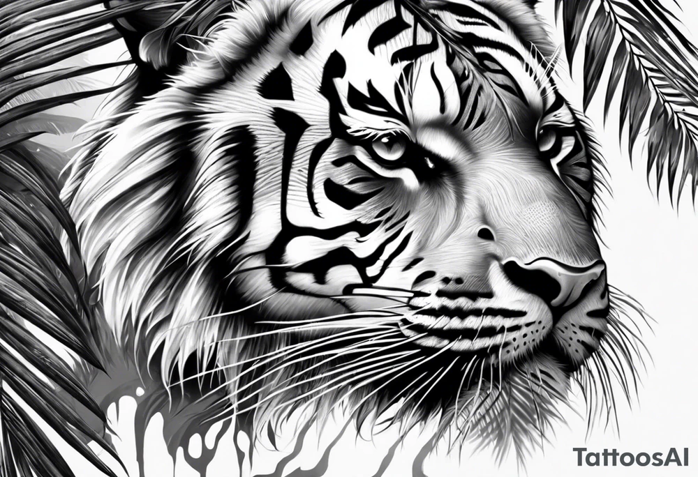 tiger laying on palm tree tattoo idea