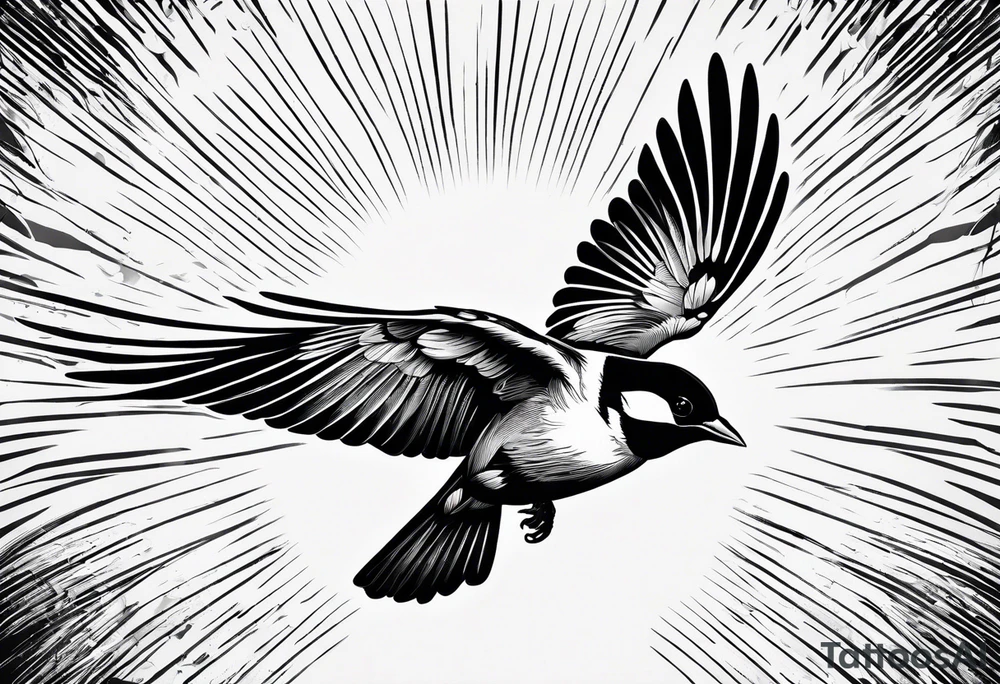 one flying 
sparrow, sunrays, tattoo idea