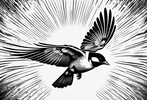 one flying 
sparrow, sunrays, tattoo idea