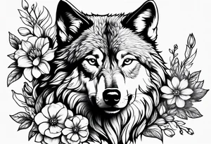 Wolf with flowers tattoo idea
