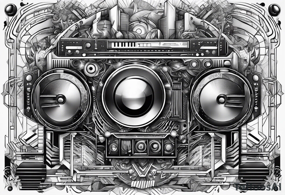 A tattoo about electronic music, focus on geometric patterns, abstract tattoo idea