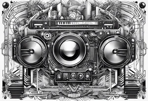 A tattoo about electronic music, focus on geometric patterns, abstract tattoo idea