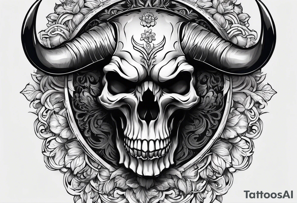 skull of a bull with a line frame, realistic, simple tattoo idea
