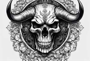 skull of a bull with a line frame, realistic, simple tattoo idea