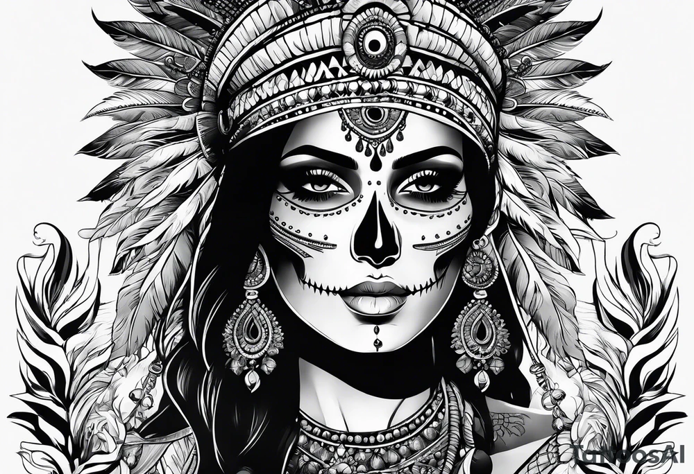 an indian with a skull instead of a face tattoo idea