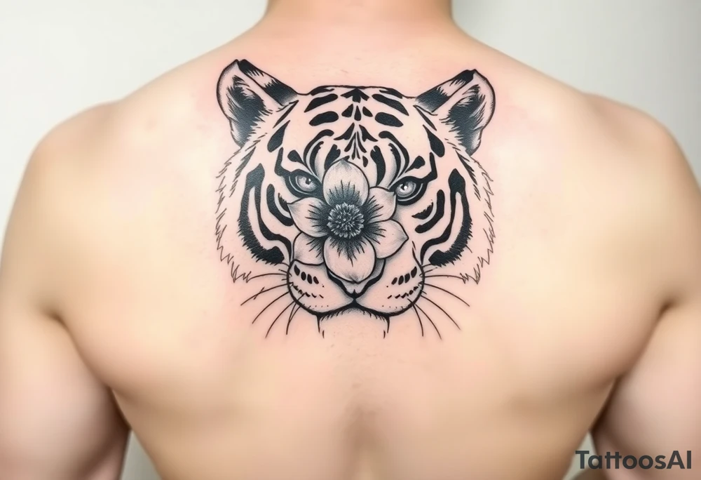 tiger with flower in the pupil of the eye tattoo idea