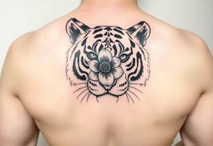 tiger with flower in the pupil of the eye tattoo idea