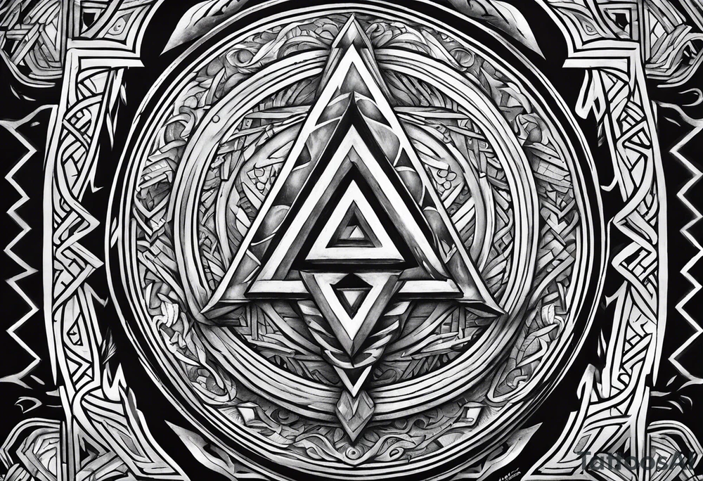 Valhalla sword shield axe Valknut fire tattoo idea