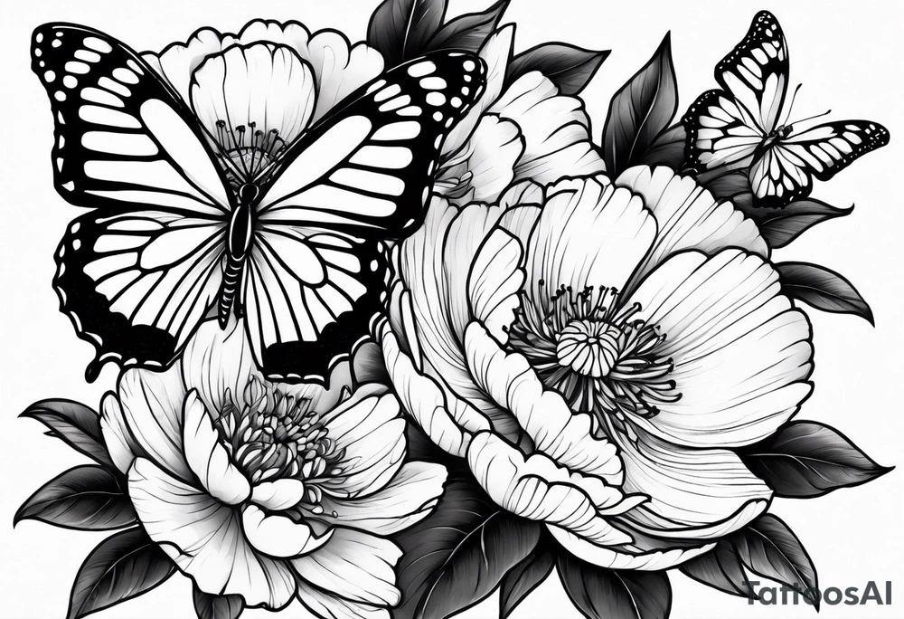 Peony and a butterfly tattoo idea