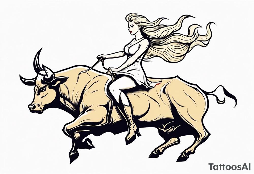 a blonde beautiful woman wearing devil costume rides a bull tattoo idea