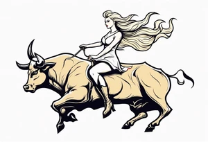 a blonde beautiful woman wearing devil costume rides a bull tattoo idea