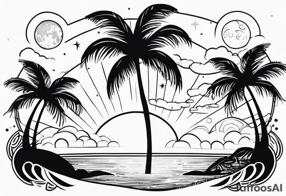 comets and palm trees tattoo idea