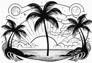 comets and palm trees tattoo idea