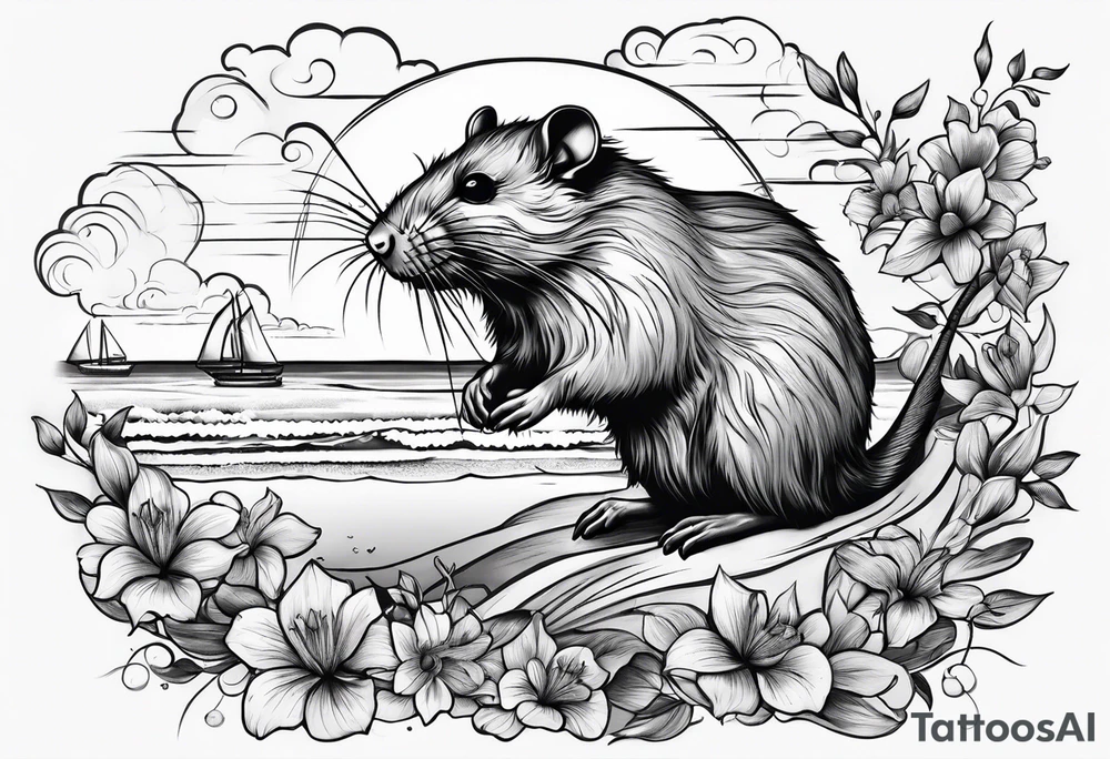 Rat without Flowers on beach tattoo idea