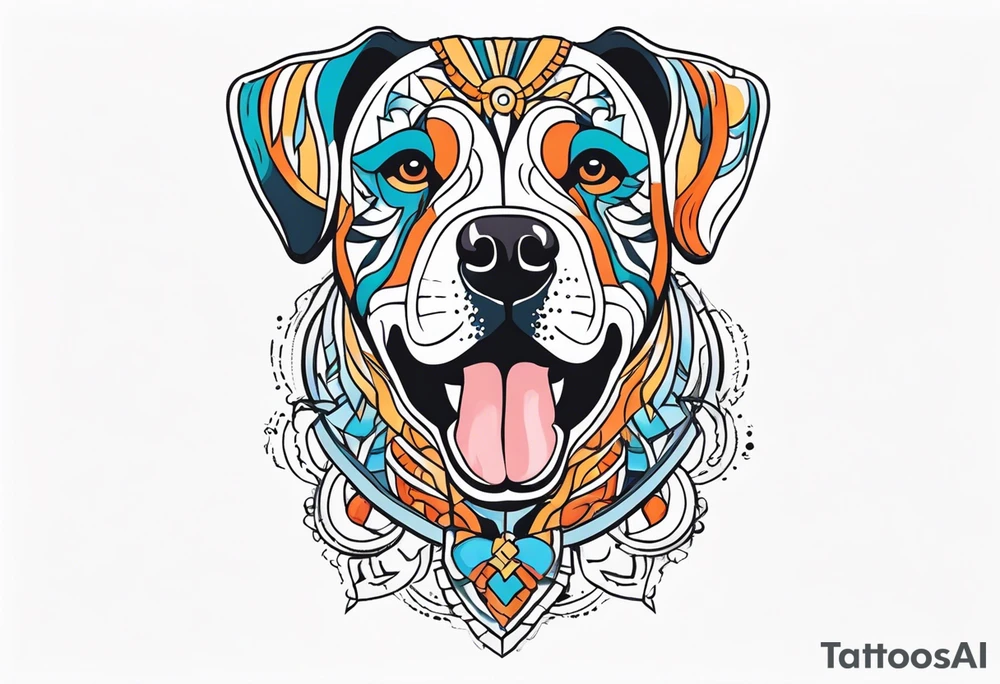 Simple colored tattoo with elements linked to bodybuilding dogs travel and freedom tattoo idea