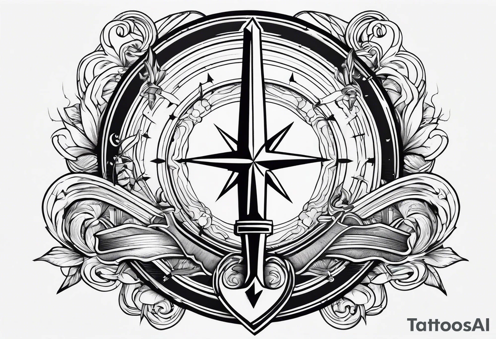 sword, wave, bolt, compass tattoo idea