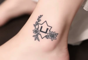 Hexagon Leo symbol larkspurs and water lilies tattoo idea