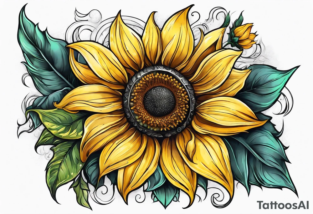 Sunflower viking sleeve tattoo idea