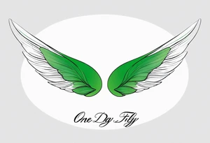 Green fairy wings with text “one day I’ll fly away” tattoo idea